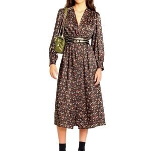 Sandro Paris Tabitha Floral Print Wrap Midi Dress Size 38 US 6 — Belted